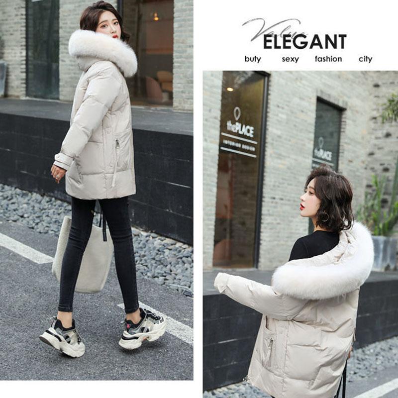 Down Jacket Women's Mid-length White Duck Down and Real Fur Collar Warm Winter Fashion Korean Style Slim Coat