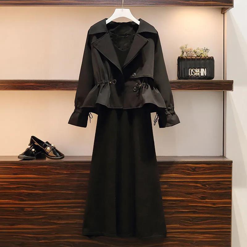 Suit Short Jacket Windbreaker Women's Jacket Plus Size Women's Fat Slim Vest Skirt Two-piece Suit Spring and Autumn