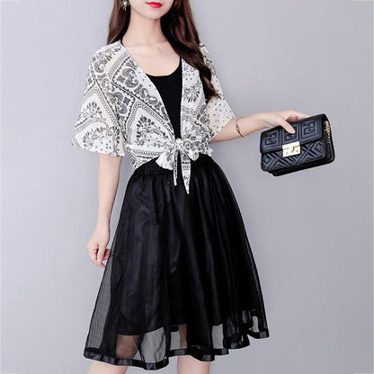 Printing Chiffon Shawl Coat Top Can Be Fitted with Suspender Skirt Women Summer Thin Sun Protection Clothing Short Cardigan
