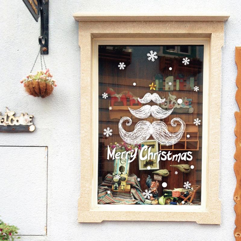White Beard Christmas Snowflake Shop Window Glass Decoration Removable Santa Claus Wall Sticker