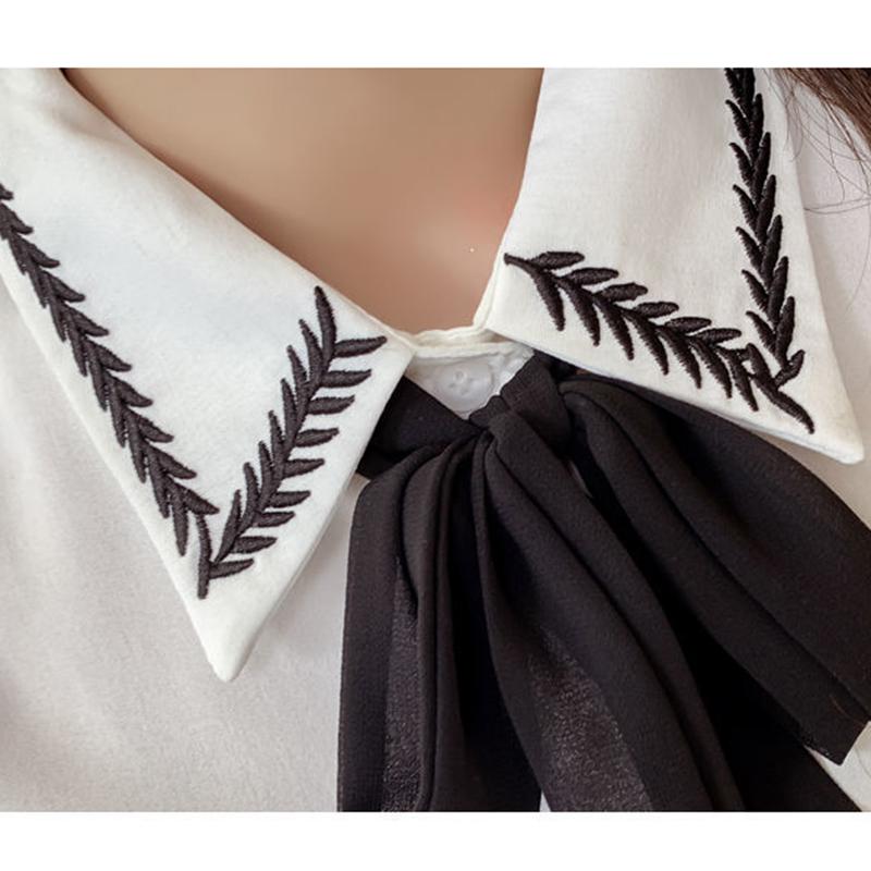 Chiffon Shirt Women's Short-sleeved Bowknot Niche Loose Casual Chiffon Shirt Sweet and Cute Loose Casual Shirt Fabric Light and Breathable