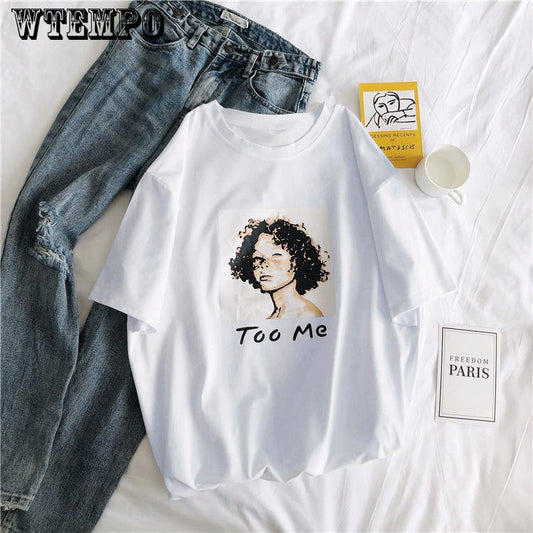 WTEMPO Short-sleeved Female Loose Korean Wild Half Sleeves Retro Hong Kong-flavored Girlfrie