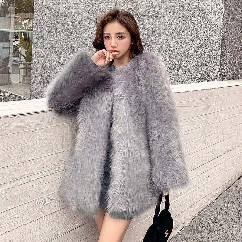 Fur Coat Women's Autumn and Winter Models of Imitation Fox Fur Coat Thick Mid-length Fur Coat All-match Slim