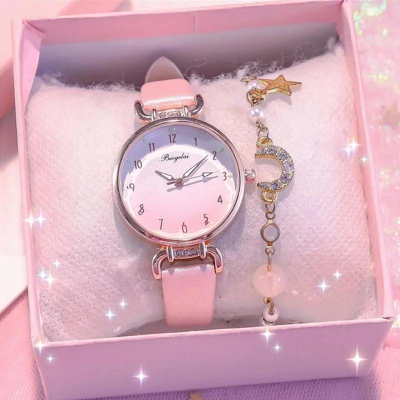 Women's Rhinestone Gradient Quartz Watch Niche Pink Luminous Waterproof Bracelet Watch Belt Quartz Diamond Watches