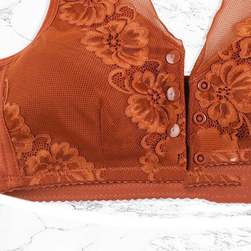 Women's Plus Size Unwired Full Cup Bra Soft Cotton Front Buckle Tank Top Anti-sagging Anti-slip Lightweight Breathable Lace Bra