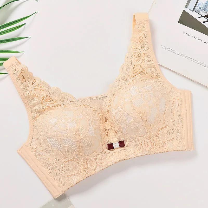 Women Lace Mid-mould Cup Gathering No Steel Ring No Restraint Beautiful Back Design Underwear Anti-sagging Upper Support Side Adjustable Bra