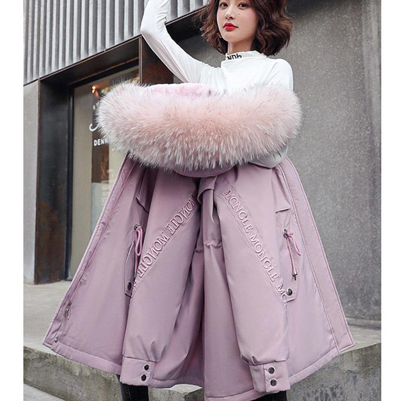 Parka Women's Large Fur Collar Down Padded Jacket Warm Cotton-padded Jacket Waist Down Padded Jacket Comfortable and Soft
