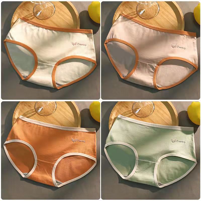 4PCS Girls Cute Underwear Ladies Sexy Underwear Cotton Graphene Antibacterial Inner Crotch Mid-waist Breathable Underwear Panties