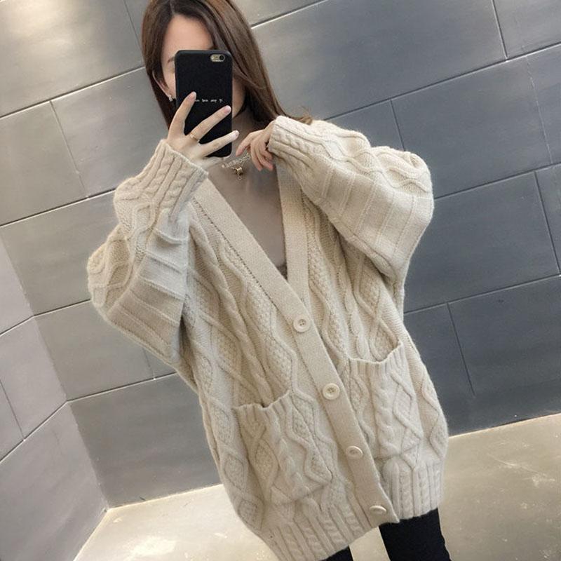 Autumn and Winter Thick Coat Cardigan Fashion Casual Top Mid-length Loose Women Sweater