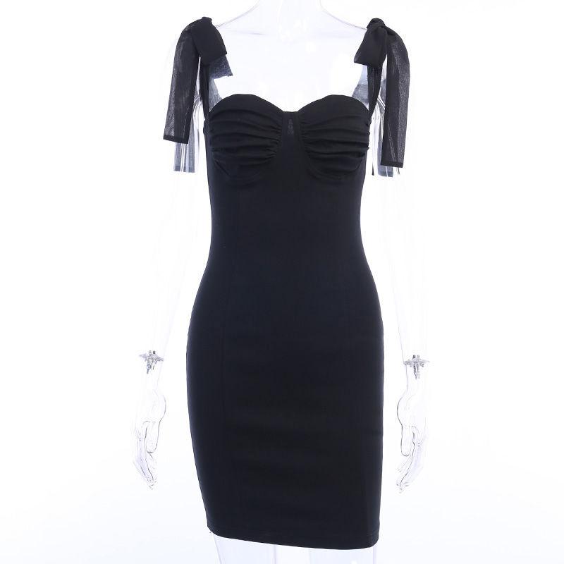 European American Style Sexy Sling Dress Female Summer Slim Pure Color Folds Hip Skirt Was Thin Short Skirt