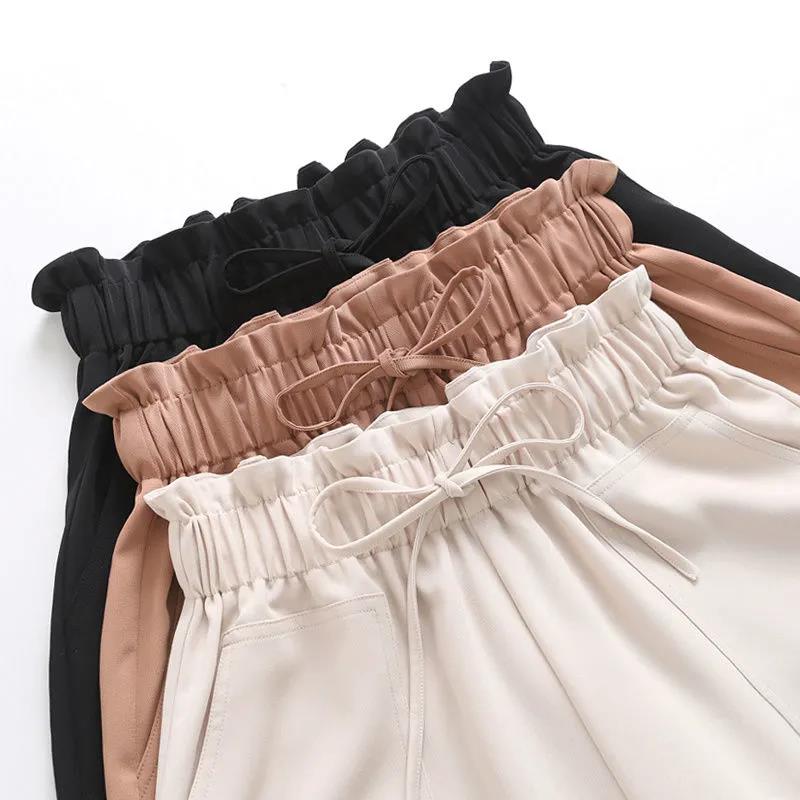 Shorts Women's Summer Loose High Waist and Thin Korean Style Buds Five-point Wide-leg Tooling Plus Size Shorts for Outer Wear