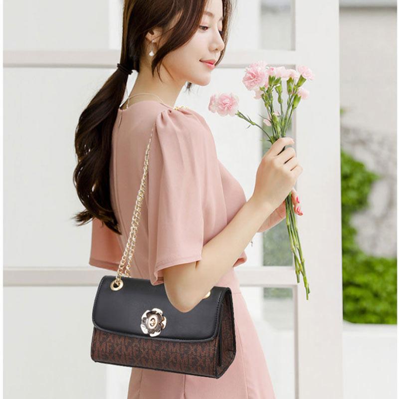 Ladies Leather Texture Brown Bag Camellia Casual Fashion Versatile One Shoulder Messenger Bag