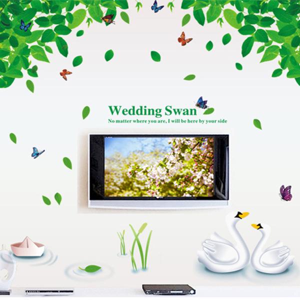 Swan Lake Green Leaf Wall Sticker Environmentally Friendly  Background Sticker