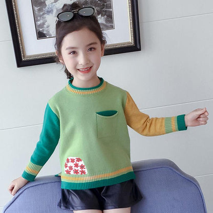 Autumn and Winter Little Girl Knitted Cardigan Long-sleeved Hooded Children's Sweater Loose Fashion Jacket