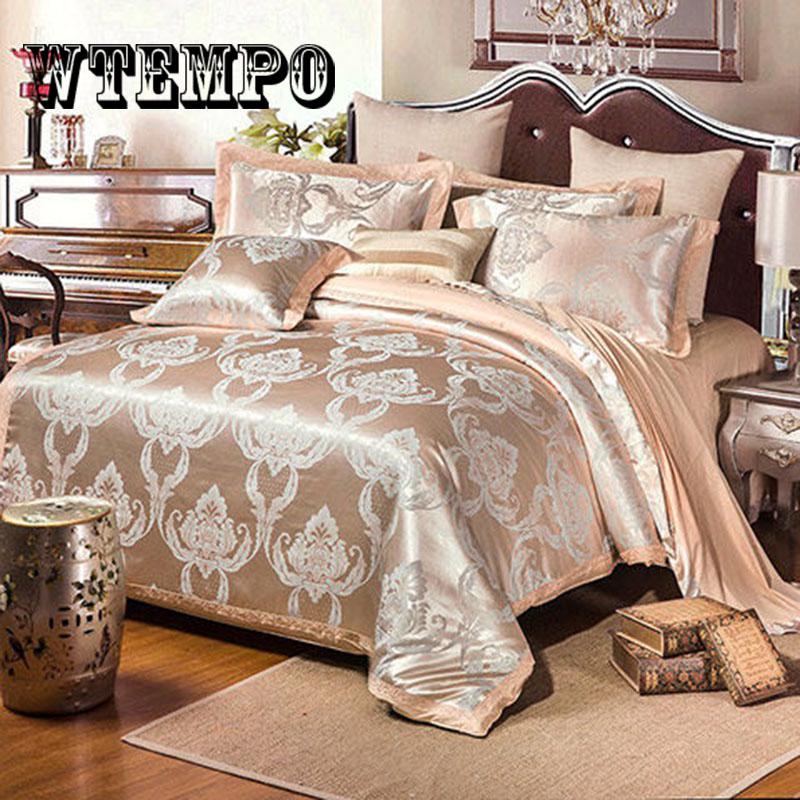 Luxury European Style Silk Jacquard Bedding Set Lace Duvet Cover Bed sheet/Linen Pillowcases