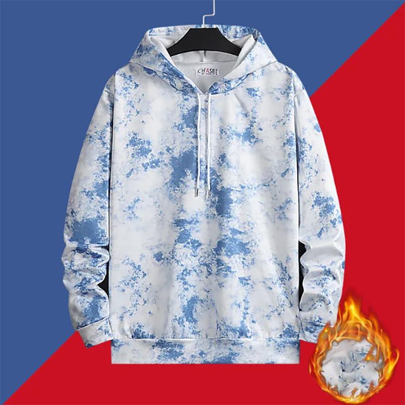 Fleece Sweater Men's Trendy Hooded Loose Dyeing Autumn and Winter Trend All-match Handsome Sweater