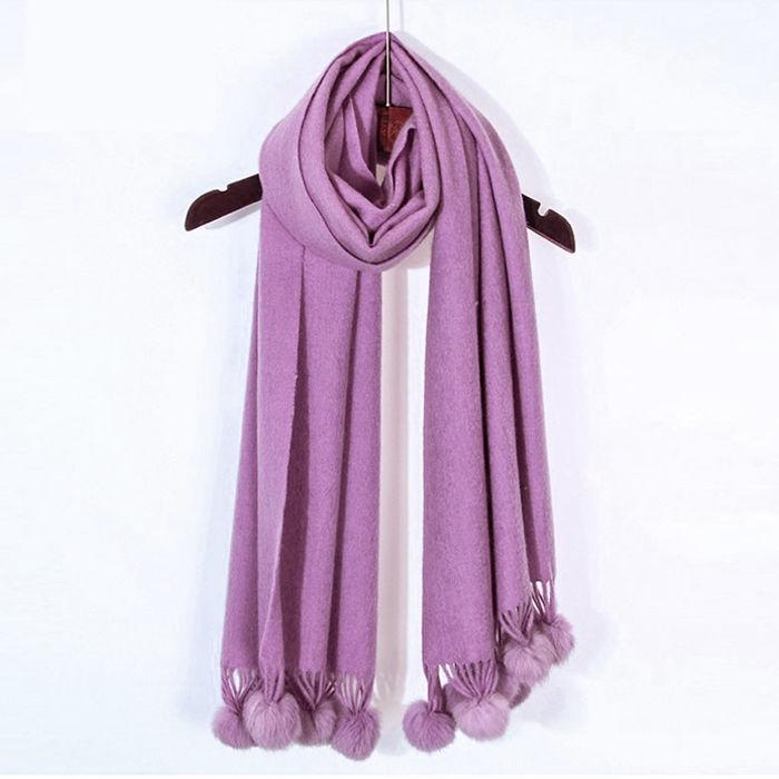 Autumn and Winter Cashmere Warm Scarf Ladies Long Thickened Fur Ball Tassel Scarf Shawl Solid Color