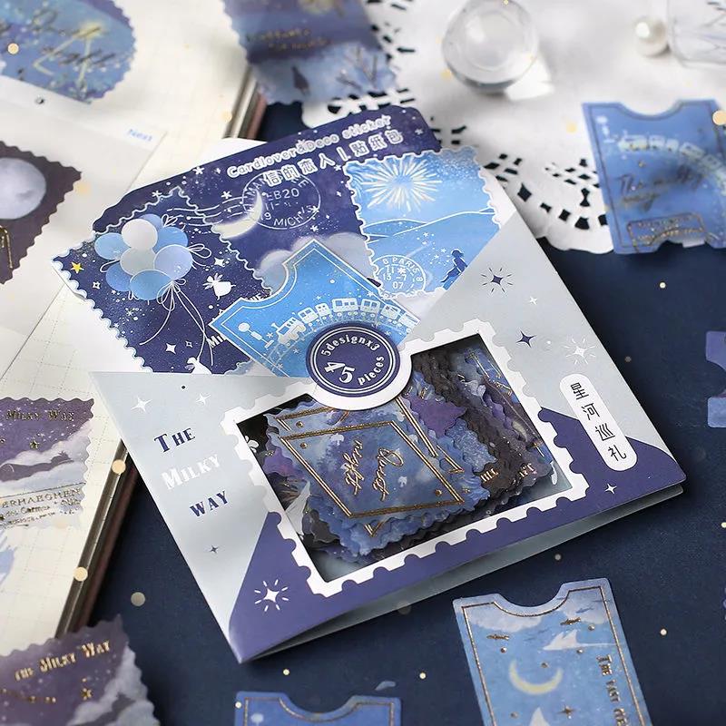 45PCS Stamping Sticker Pack Zhiyi Letter Salt Series Art Handbook Decoration Collage Material Stamp Sticker Small Fresh