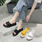 Size35-40 Summer Women Leather Slippers Bohemian Beach Waterproof Slippers Wedge Platform Crystal Letter Sandals Outdoor High Heels
