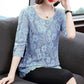 M-4XL Blouse Loose Round Neck 3/4 Sleeves Solid Color Fashion Shirt Plus Size Slim Fit Elegant Hollow Lace Shirt Top