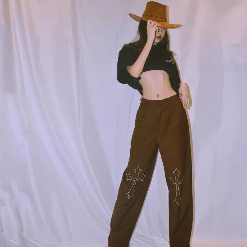 Ins European and American High Street Style Pants Women's Autumn Cross Straight Suit Pants Vibe Style Casual Trousers Tide