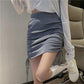 High Waist Drawstring Hip Skirt Sexy Pleated Mini Skirt Spring and Summer All-match Casual Thin Skirt