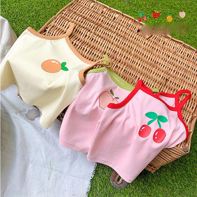 Summer Kids Cute Printing Vest Sleeveless Tops Korean Style Slash Neck Slim Camisole for Children Girls