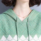 Hooded Sweater Women Rhombus Jacquard All-match Sweater Loose Pullover Women