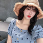 Chiffon Polka Dot Dress Women's Short  Sleeve Square Neck Daily Dating Party Office Wear A-line Sun-dress