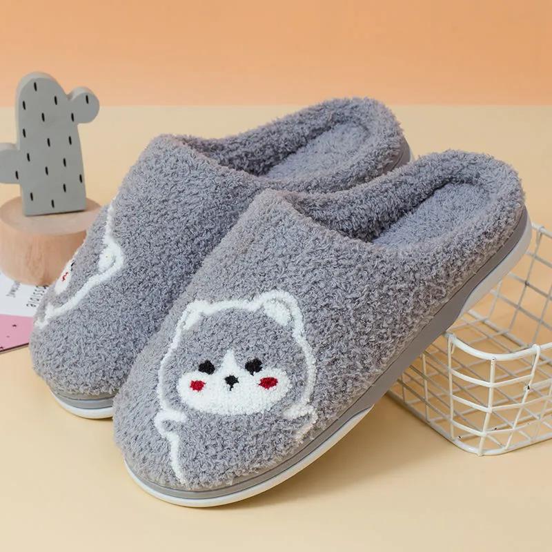 Autumn and Winter Cotton Slippers for Men and Women Cute Indoor Embroidered Non-slip Warm Couple Slippers