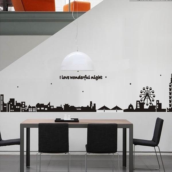 Town scenery fashion silhouette living room sofa TV background wall study wall sticker