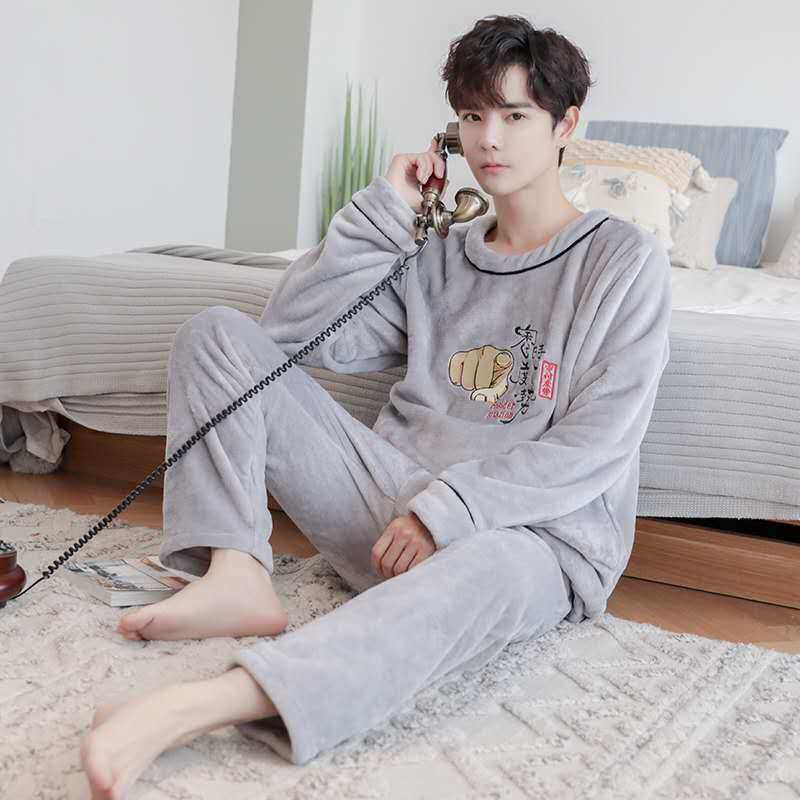 Men's Pajamas Winter Coral Velvet Thickened Plus Velvet Plus Size Youth Hedging Striped Home Service Suit
