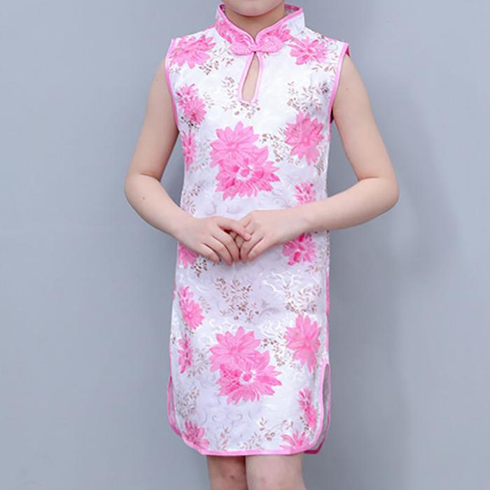 Children Dress Children's Tang Suit Girls Summer Thin Dress Cheongsam Printed Floral Cheongsam Chinese Style Sleeveless Dress