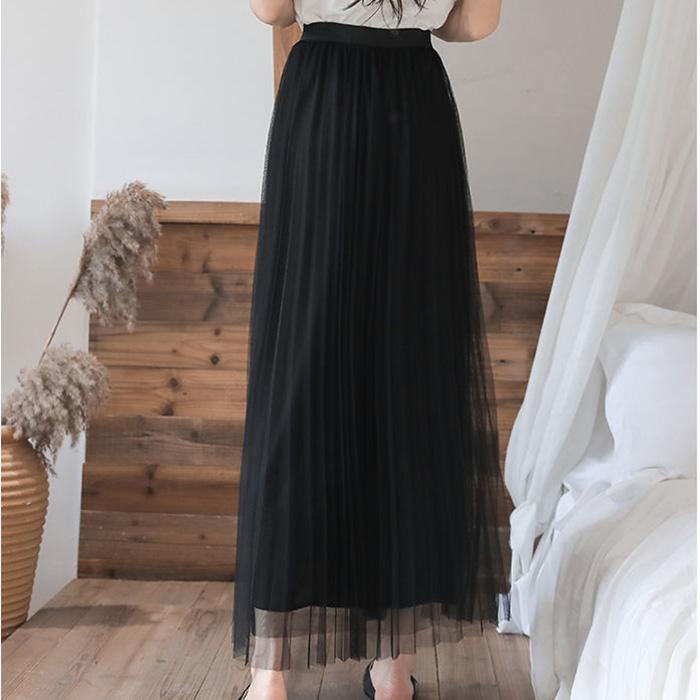 Three Layers Yarn Skirt Woman's Mid-length Elastic Waist High Waist A-line Skirt Pleated Skirt Tender Sexy