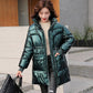 Women's Winter Coats Fashion Glossy Stand Collar Parkas Waterproof Shiny Winter Jacket Women Drawstring Padded Cotton Coat Outwear