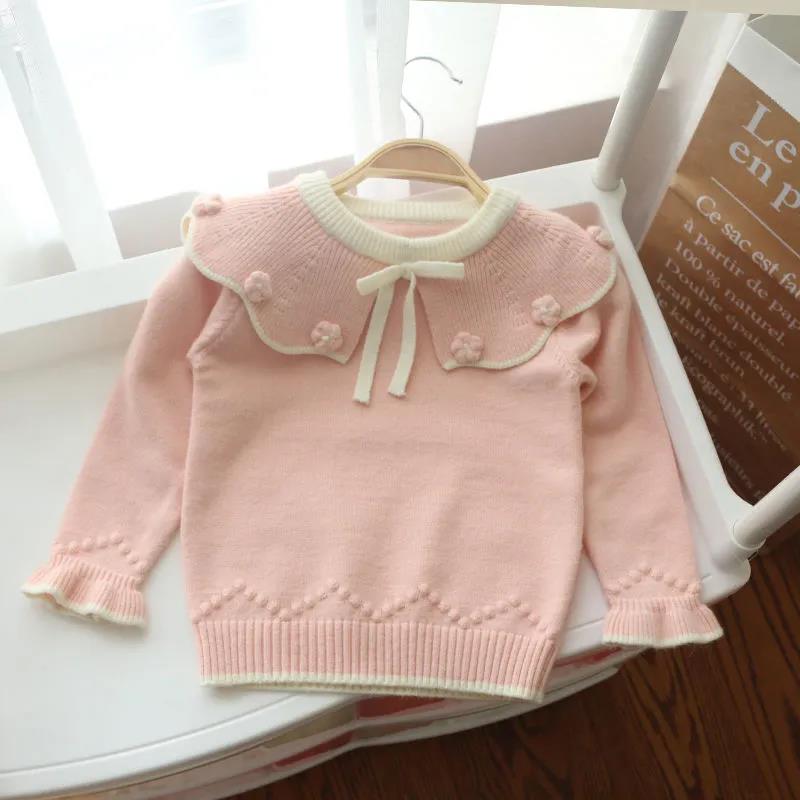 Girls Sweater Autumn and Winter New Sweater Baby Pullover Bottomed Shirt Children's Doll Collar Top