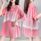 Lace Veil Women Dress Girl Loose O-Neck Loose Short Sleeve Casual Long T-shirt Dress