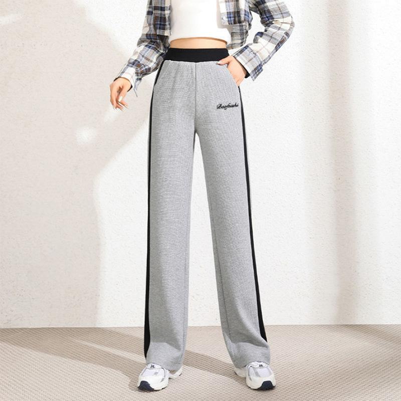 Wide Leg Pants Women's High Waist Casual Sweatpants Spring and Autumn Straight Pants Waffle Loose Sweatpants