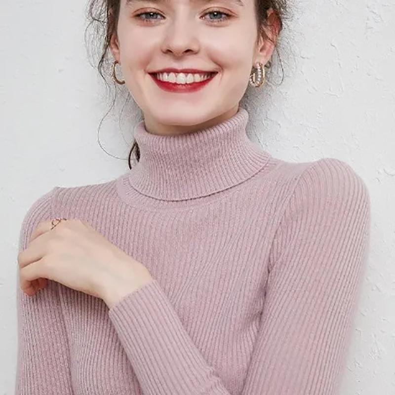 Turtleneck Pullover Sweaters Women Autumn Winter Casual Plus Size Knitted Jumper Solid Basic High Neck Tops