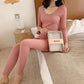 Women's Vertical Striped Pajamas Set Autumn Winter Long-sleeved Tight-fitting Thermal Clothing Set Body-shaping Self-heating Pajamas Two-piece Set