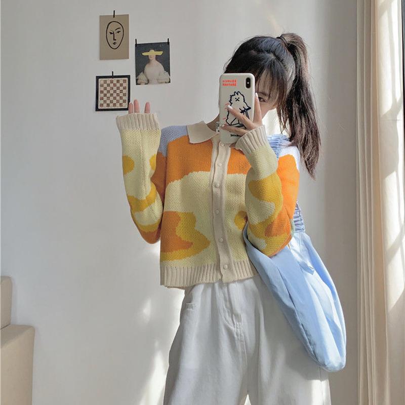 Autumn Women's Knitted Cardigan Fashion Casual Jacket Women's Long-sleeved Slim Cropped Top Sweater
