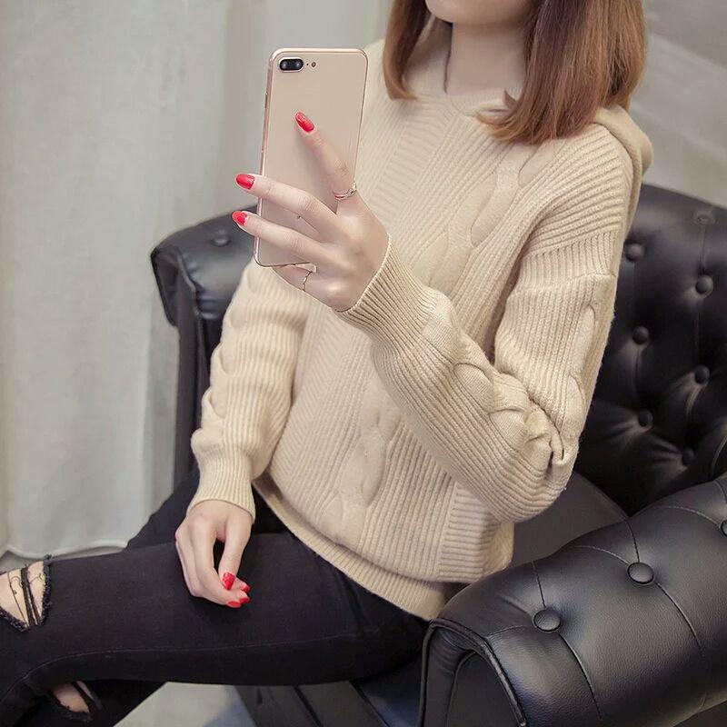 Sweater Women Autumn Winter V-Neck Black Hooded Sweater Long Sleeve Pullover Knitted Sweater