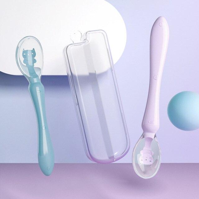 Baby Feeding Spoon with Storage Box Non-Slip Baby Trainning Spoon Food Grade Silicone Cute Baby Feeding Tableware