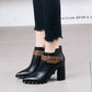 Fashion Ankle Boots Women Square High Heels Slip On Pointed Toe Flock Leather Ladies Warm Shoes