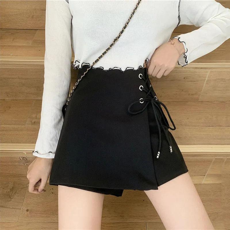 Women Skirts Large Size Casual A-line Mini Skirt Female Summer Solid Color Slim Lace-up Skirt High Waist Irregular Skirt