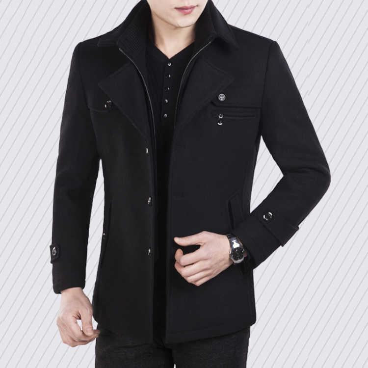 Men Winter Wool Coat Men's Jacket Simple Blends Woolen Coat Male Trench Coat Casual Overcoat