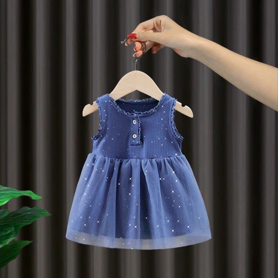 Girls Dress Korean Style Summer Dress Yarn Sequins Skirt Baby Princess Dress Baby Skirt Sleeveless Dress Cute Gauze Skirt