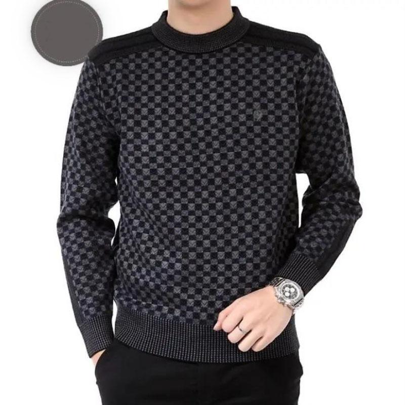 Men's Winter Warm Thick Sweater Round Neck Pullover Plaid Sweater