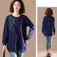 Women Ladies Long Sleeve Loose Blouse Summer Round Neck Casual T-Shirts Tops Clothing embroidery Casual Soft Pullover