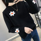 Autumn and Winter Round Neck Sweater Fashion Slim Bottoming Shirt Flower Pattern Simple Blouse